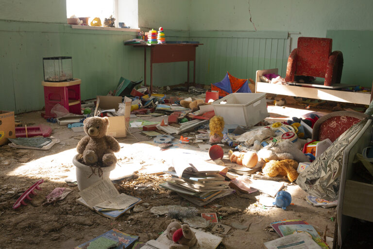 A kindergarten destroyed by Russian shelling on the frontlines. © Danny Burrows