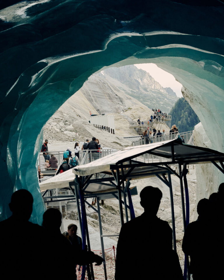 Tourists take the 550 steps from the gondola to the ice cave entrance.  © Joseph Horton